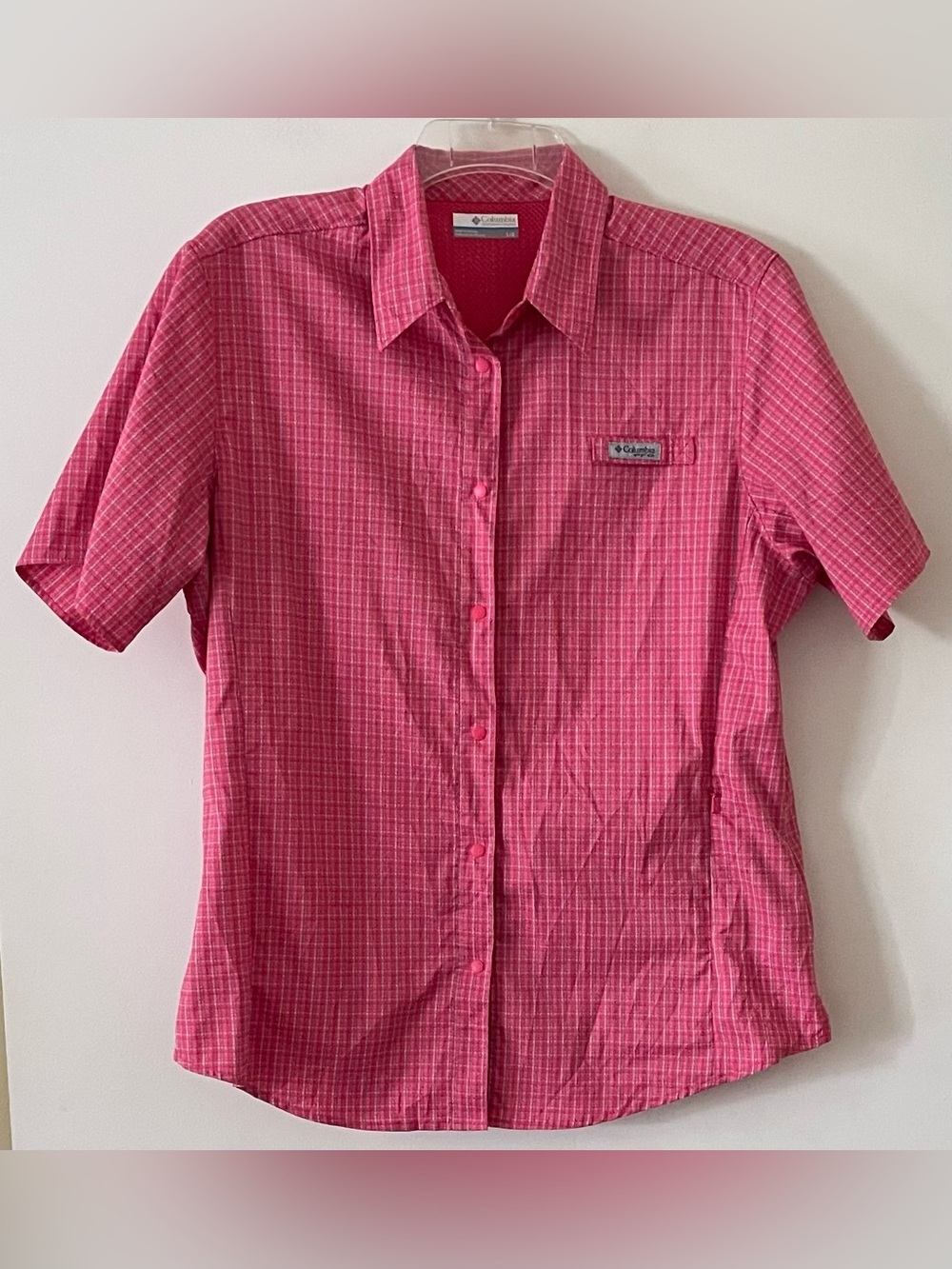 Columbia PFG Omni Shade Women’s Size Large Pink Short-Sleeve Snap Up Shirt